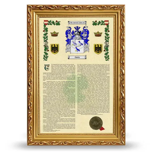 Gertz Armorial History Framed - Gold