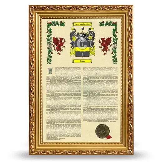 Ginn Armorial History Framed - Gold
