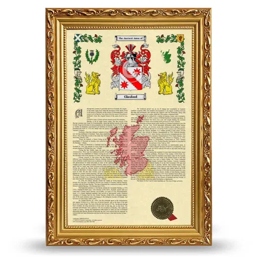 Glasford Armorial History Framed - Gold