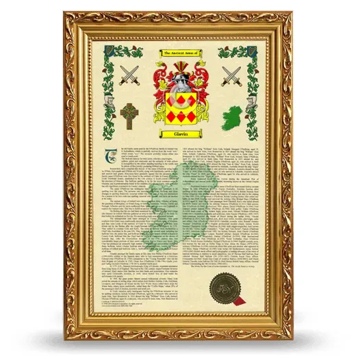 Glavin Armorial History Framed - Gold