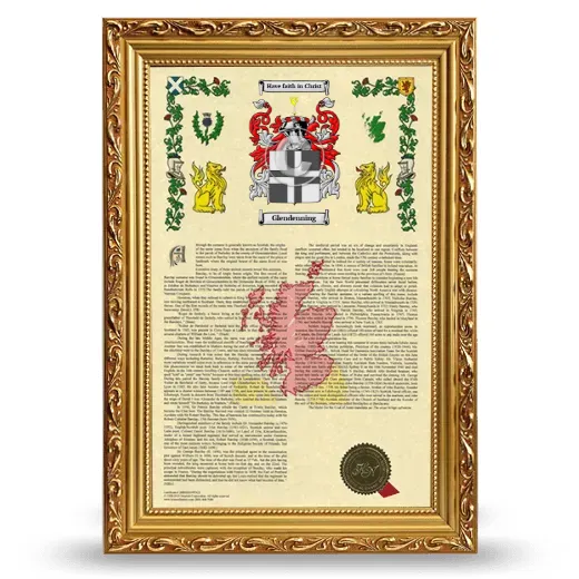 Glendenning Armorial History Framed - Gold
