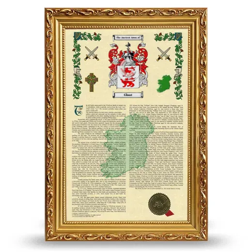 Glunt Armorial History Framed - Gold