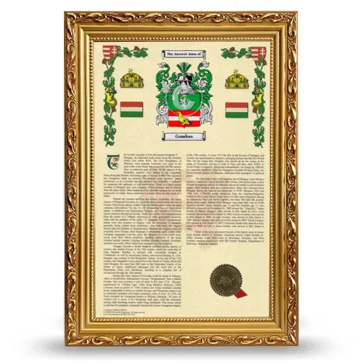 Gombas Armorial History Framed - Gold