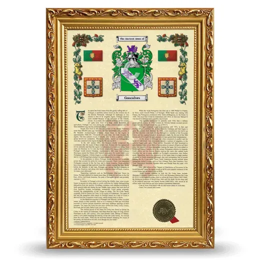 Goncalves Armorial History Framed - Gold