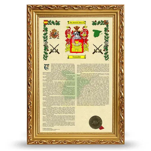 Gonzales Armorial History Framed - Gold