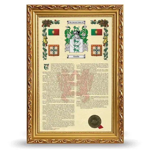 Gracia Armorial History Framed - Gold