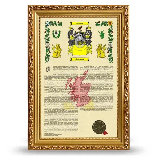 Grahame Armorial History Framed - Gold