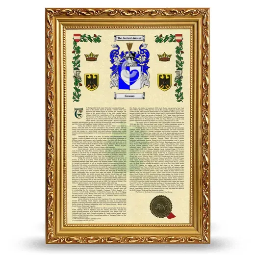 Grams Armorial History Framed - Gold
