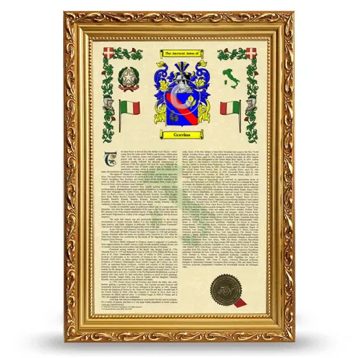 Gravina Armorial History Framed - Gold