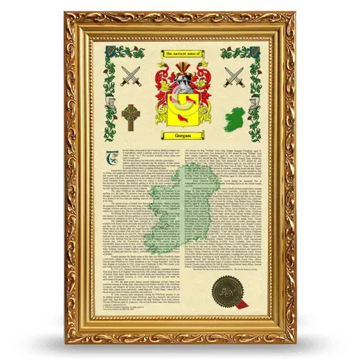 Gregan Armorial History Framed - Gold