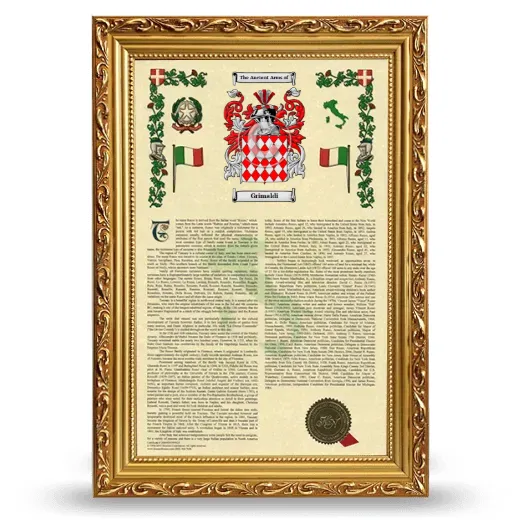 Grimaldi Armorial History Framed - Gold