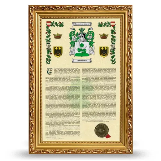 Groesbeck Armorial History Framed - Gold