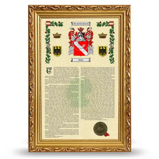 Grun Armorial History Framed - Gold