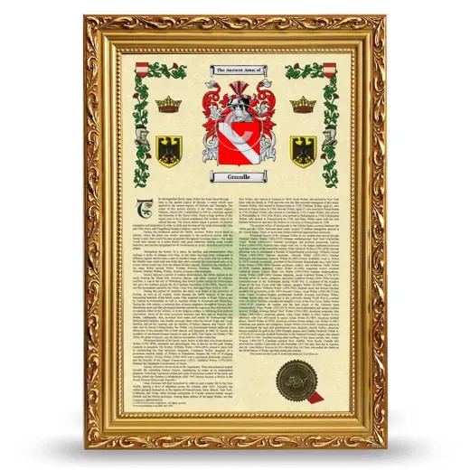 Grundle Armorial History Framed - Gold