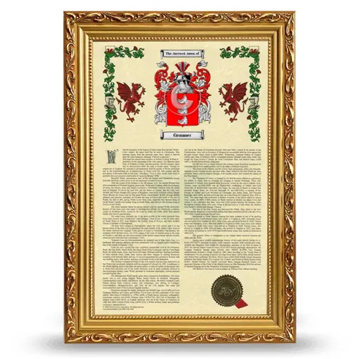 Grunner Armorial History Framed - Gold