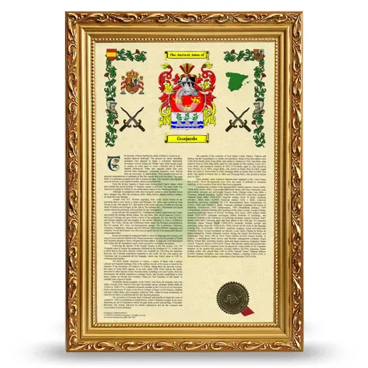 Guajarda Armorial History Framed - Gold