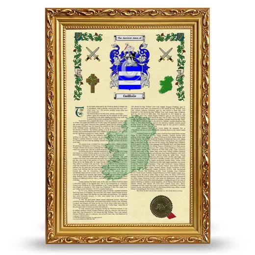 Guilfoile Armorial History Framed - Gold