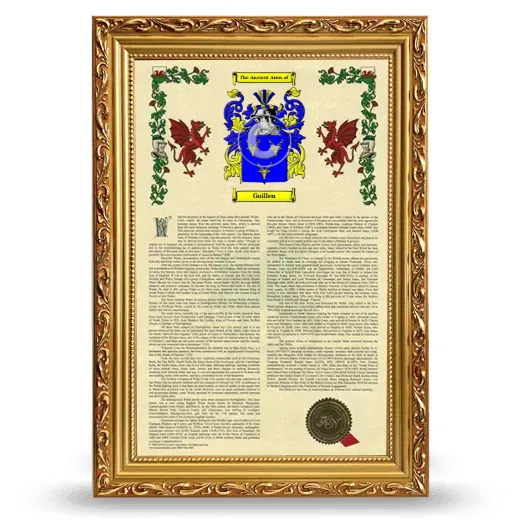Guillen Armorial History Framed - Gold