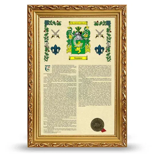 Guyonne Armorial History Framed - Gold