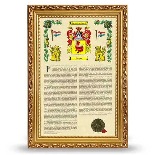 Haens Armorial History Framed - Gold