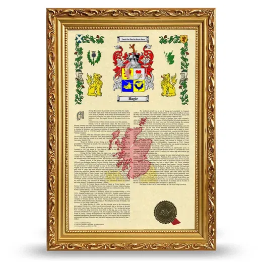 Hagie Armorial History Framed - Gold
