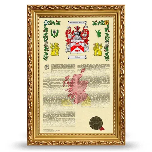 Hake Armorial History Framed - Gold