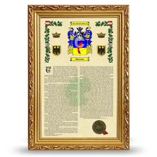 Hamann Armorial History Framed - Gold