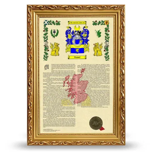Hamel Armorial History Framed - Gold
