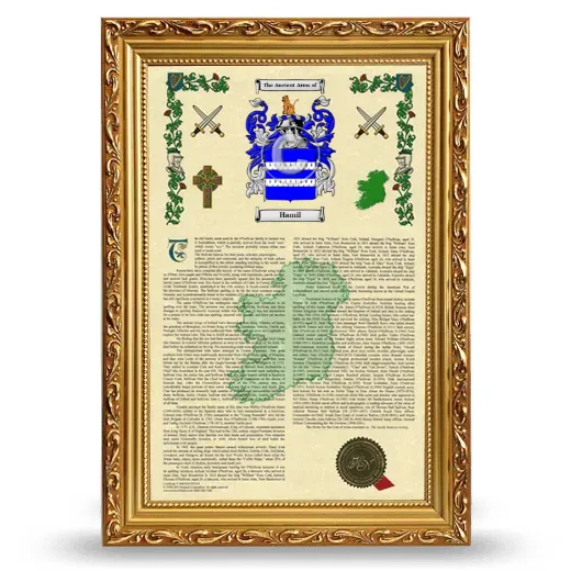 Hamil Armorial History Framed - Gold