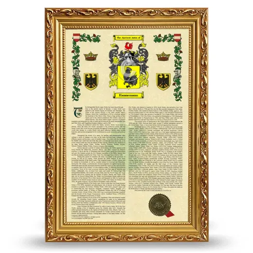Hannemann Armorial History Framed - Gold