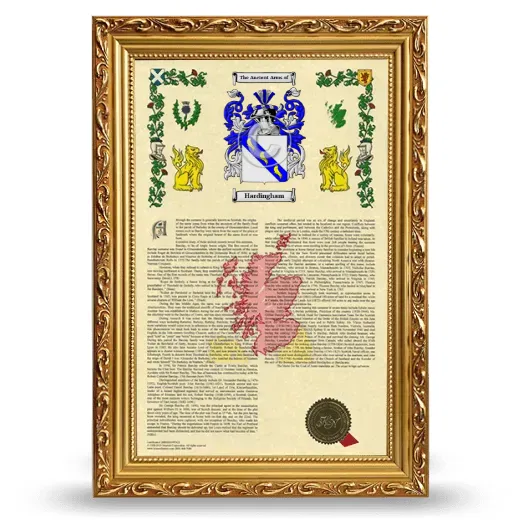 Hardingham Armorial History Framed - Gold