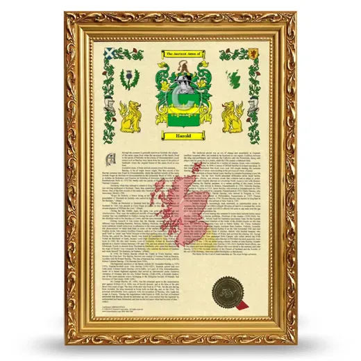 Harold Armorial History Framed - Gold