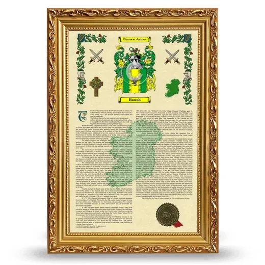 Harrah Armorial History Framed - Gold