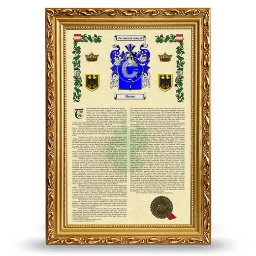 Hauss Armorial History Framed - Gold