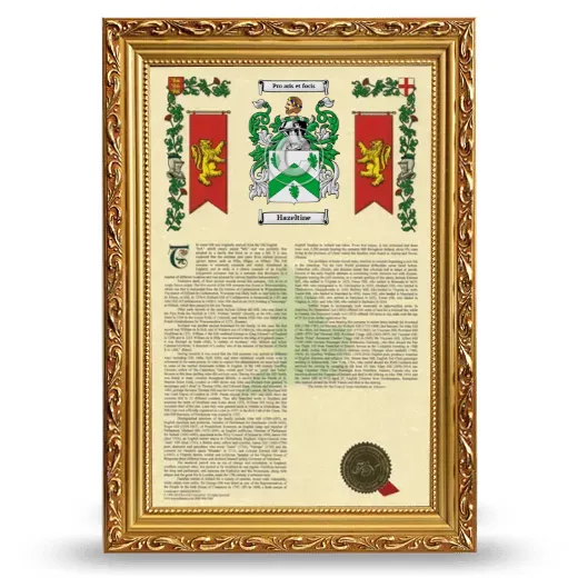 Hazeltine Armorial History Framed - Gold