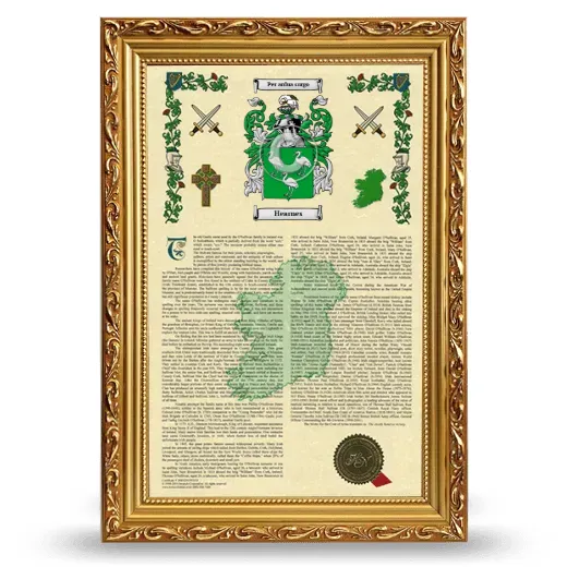 Hearnes Armorial History Framed - Gold