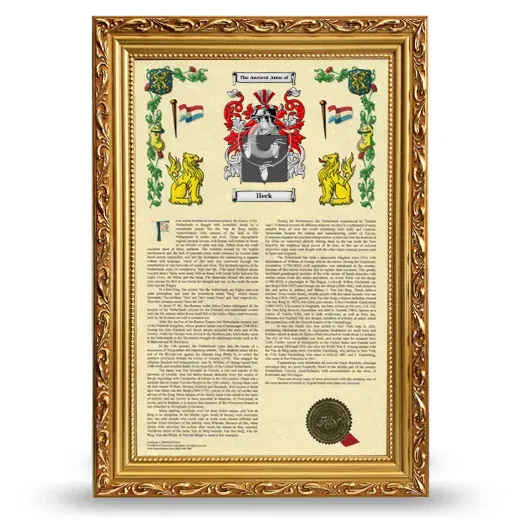 Heck Armorial History Framed - Gold