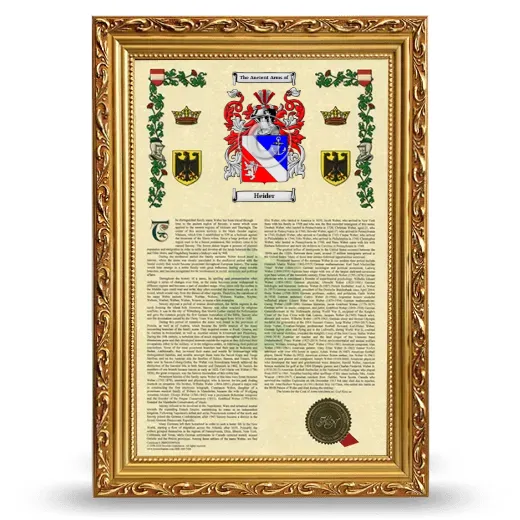 Heider Armorial History Framed - Gold