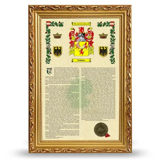 Heiman Armorial History Framed - Gold