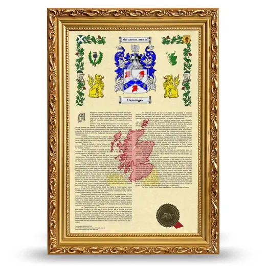 Heminger Armorial History Framed - Gold