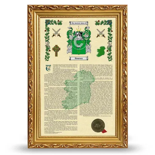 Henesey Armorial History Framed - Gold
