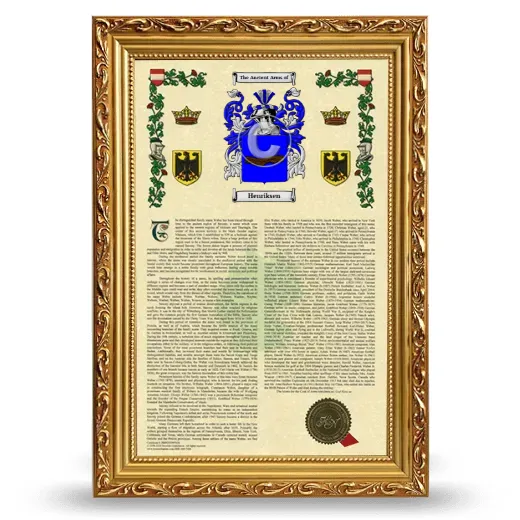 Henriksen Armorial History Framed - Gold