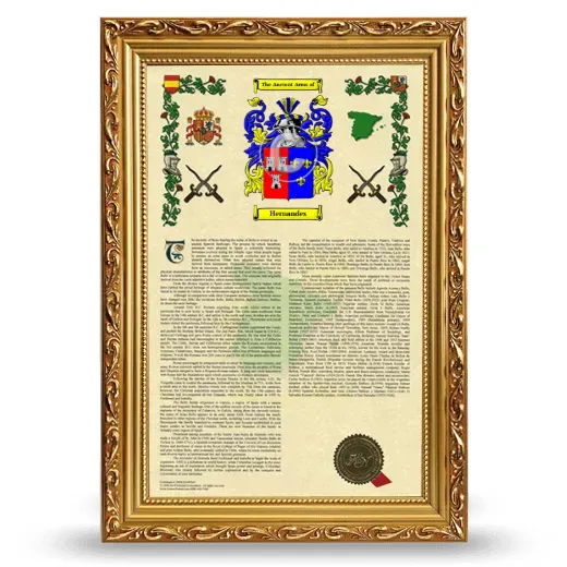 Hernandes Armorial History Framed - Gold