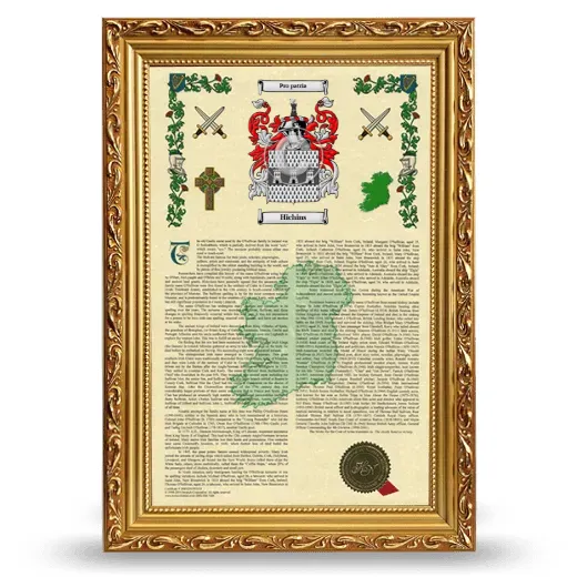 Hichins Armorial History Framed - Gold