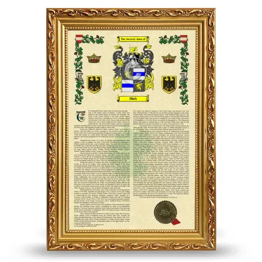 Hieb Armorial History Framed - Gold