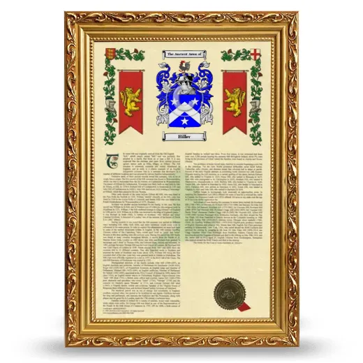 Hiller Armorial History Framed - Gold