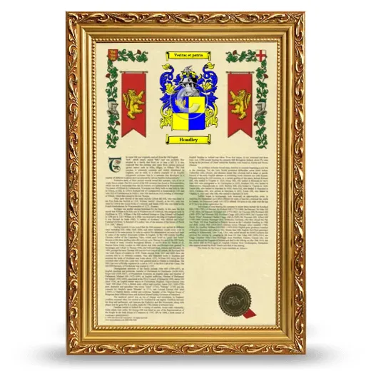 Hoadley Armorial History Framed - Gold