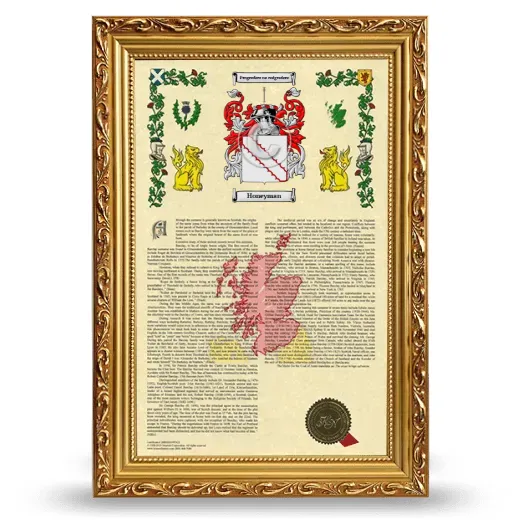 Honeyman Armorial History Framed - Gold
