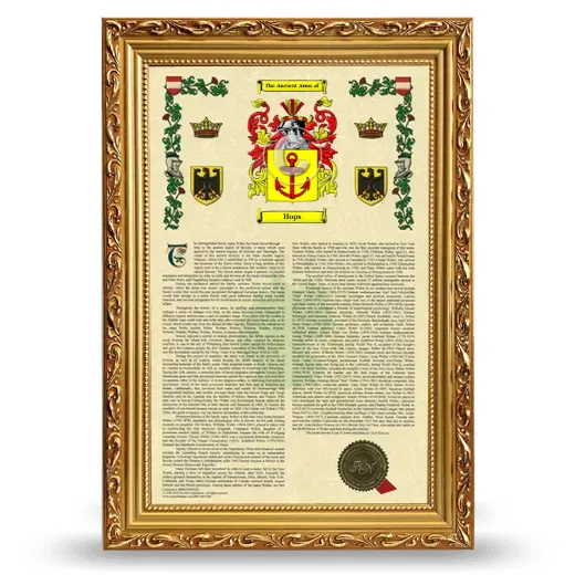 Hops Armorial History Framed - Gold