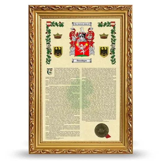 Hunsinger Armorial History Framed - Gold